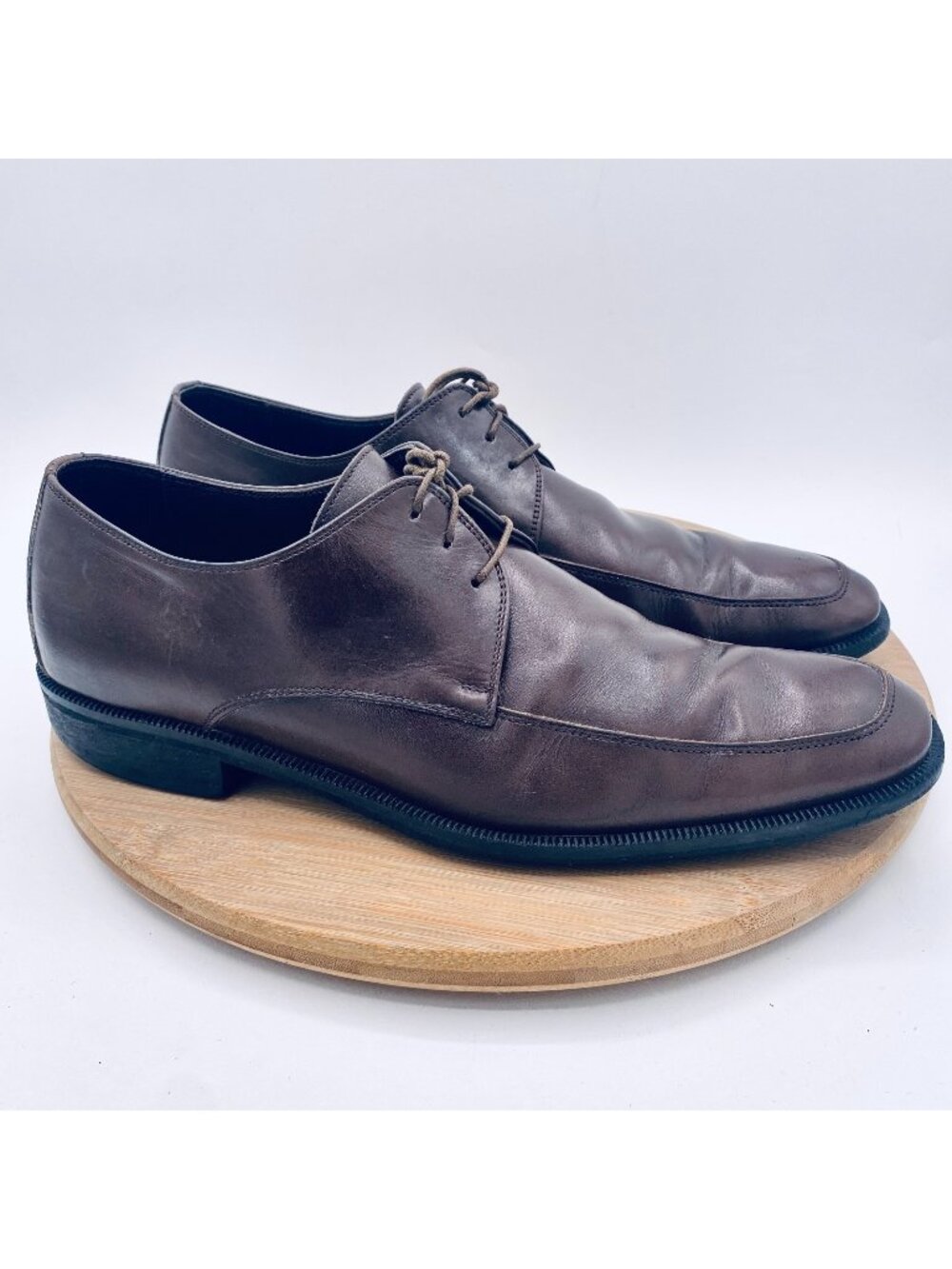 Ermenegildo Zegna Shoes Mens 9 Brown Leather Lace Up Plain Toe Oxfords Italy